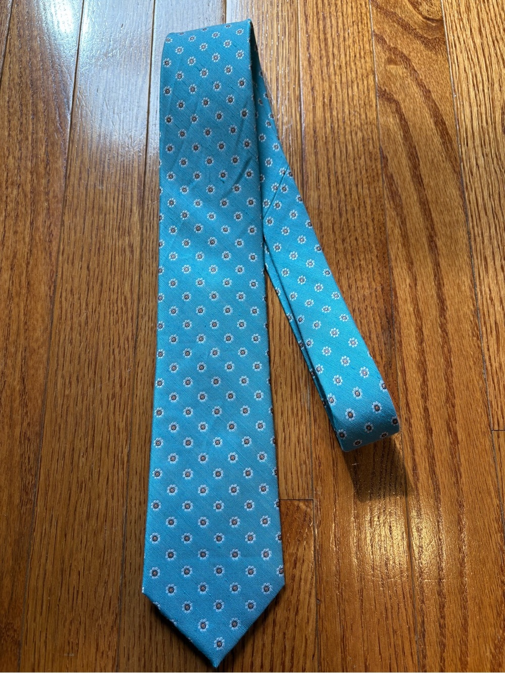 The Tie Bar Turquoise Floral Dot Linen-Silk Tie Stain Resistant